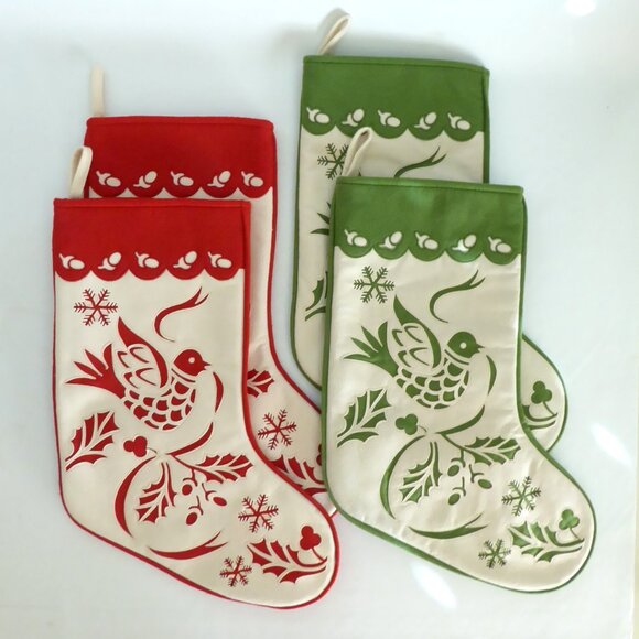 unknown Other - NEW 18.25” FOLK ART OTOMI STYLE EMBROIDERED DOVE CHRISTMAS STOCKING SET OF 4